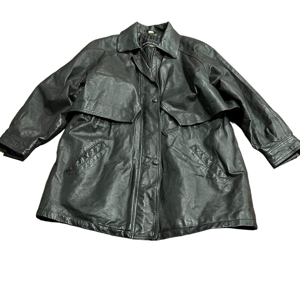 Vintage 80s Men’s Black Leather Cincher Trench Coat Grunge Medium